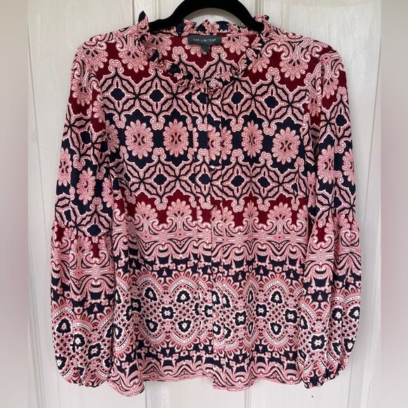 The Limited Red and Navy Patterned Blouse | Size Small - Picture 1 of 6